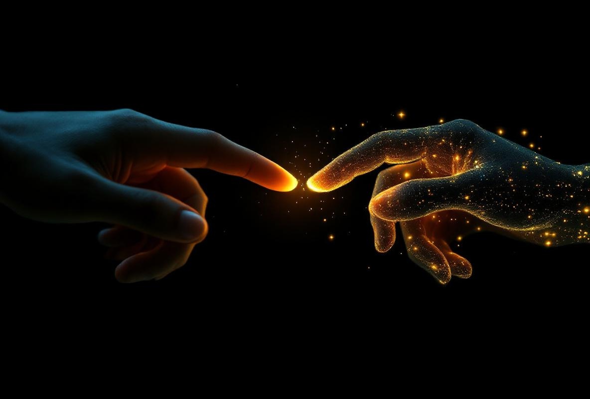 Twee handen die elkaar raken — organisch en licht