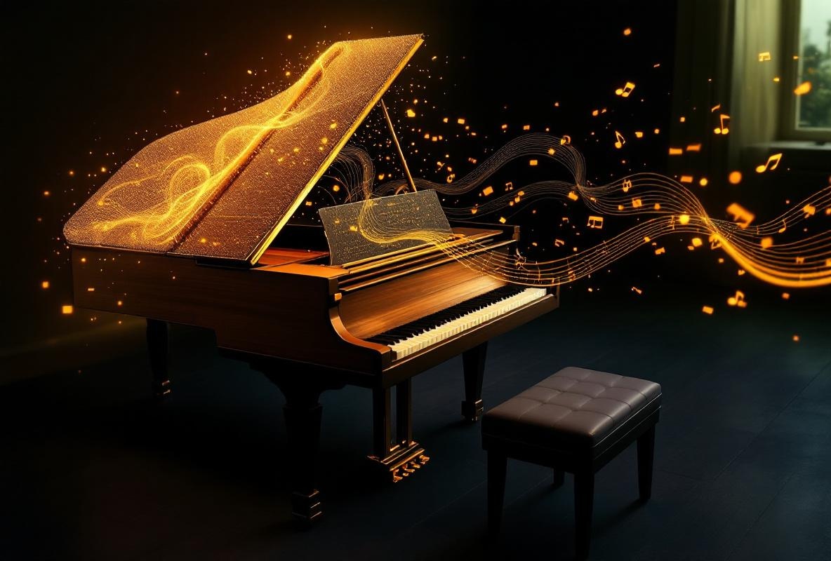 Piano met lichtstromen