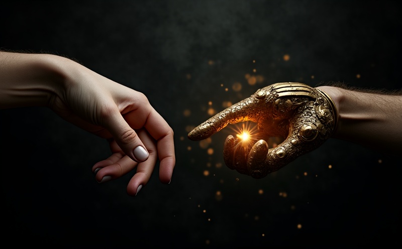 Menselijke hand raakt mechanische hand