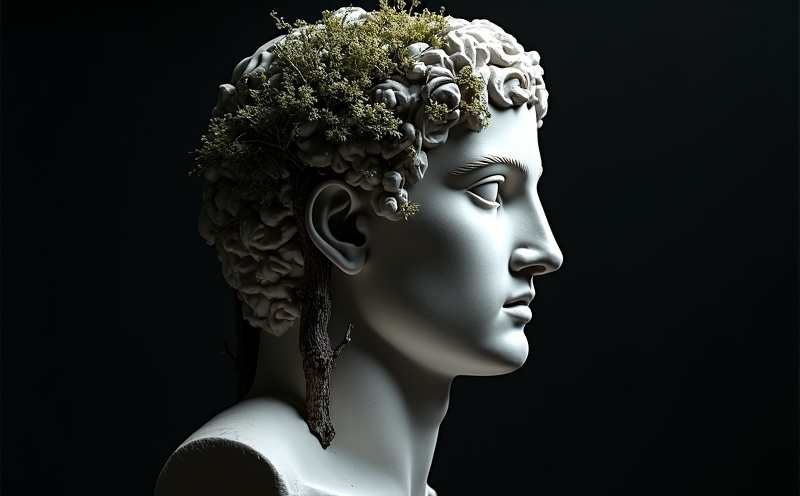 Romeins borstbeeld met levend mos