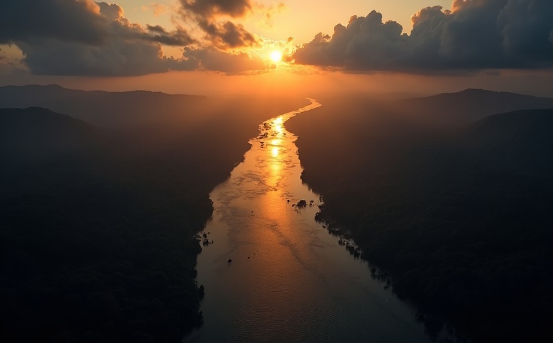 Rivieren die samenvloeien bij zonsondergang